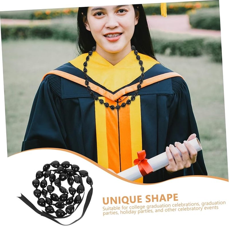 Black Graduation Necklace Acrylic Bead Lei Photo Booth Accessories Festive Party Jewelry - Image 3